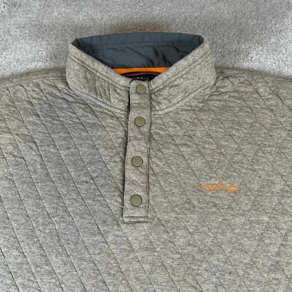 Orvis Quilted Snap Neck Pullover Mens XXL Tan Heathered Diagonal Stitch Jacket